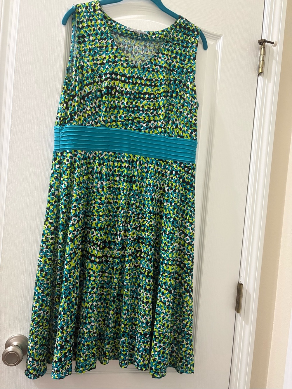 Danny & Nicole Teal, Green and Blue Sleeveless Printed Fit-and-Flare Dress